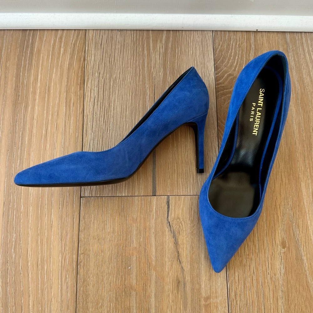 Saint Laurent Paris Blue Suede Pumps
